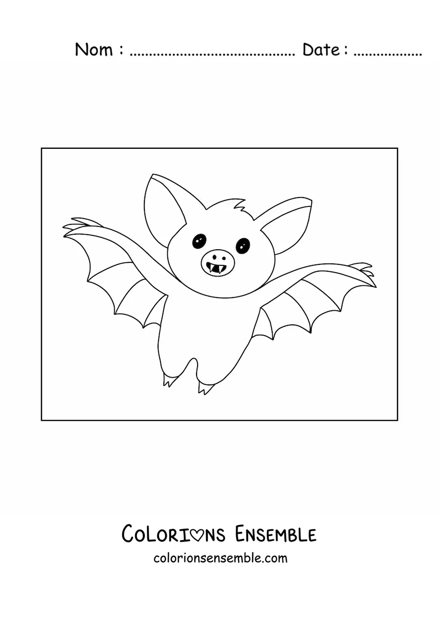 Image à colorier d'une jolie chauve-souris en train de voler
