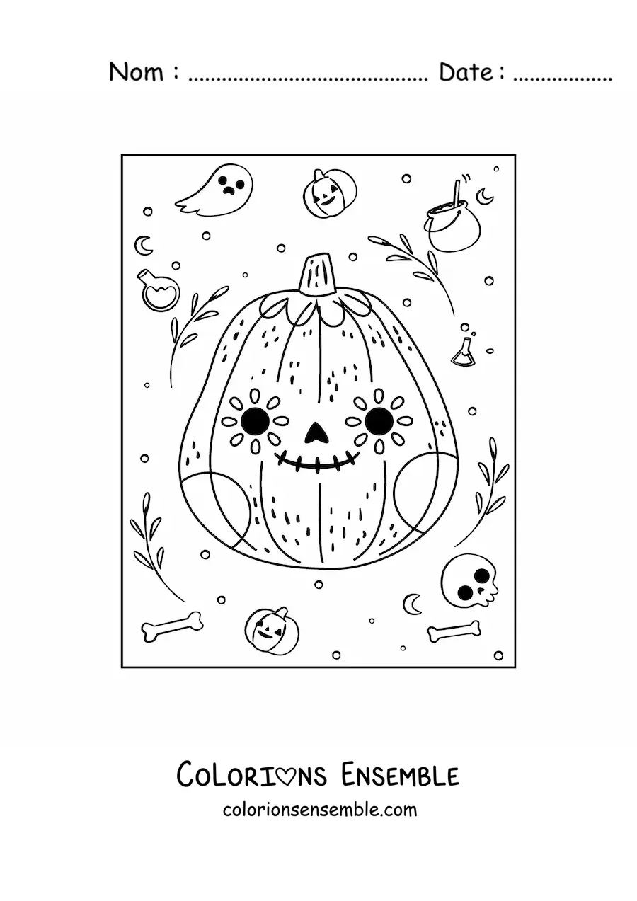 Image à colorier d'une citrouille d'Halloween mexicaine