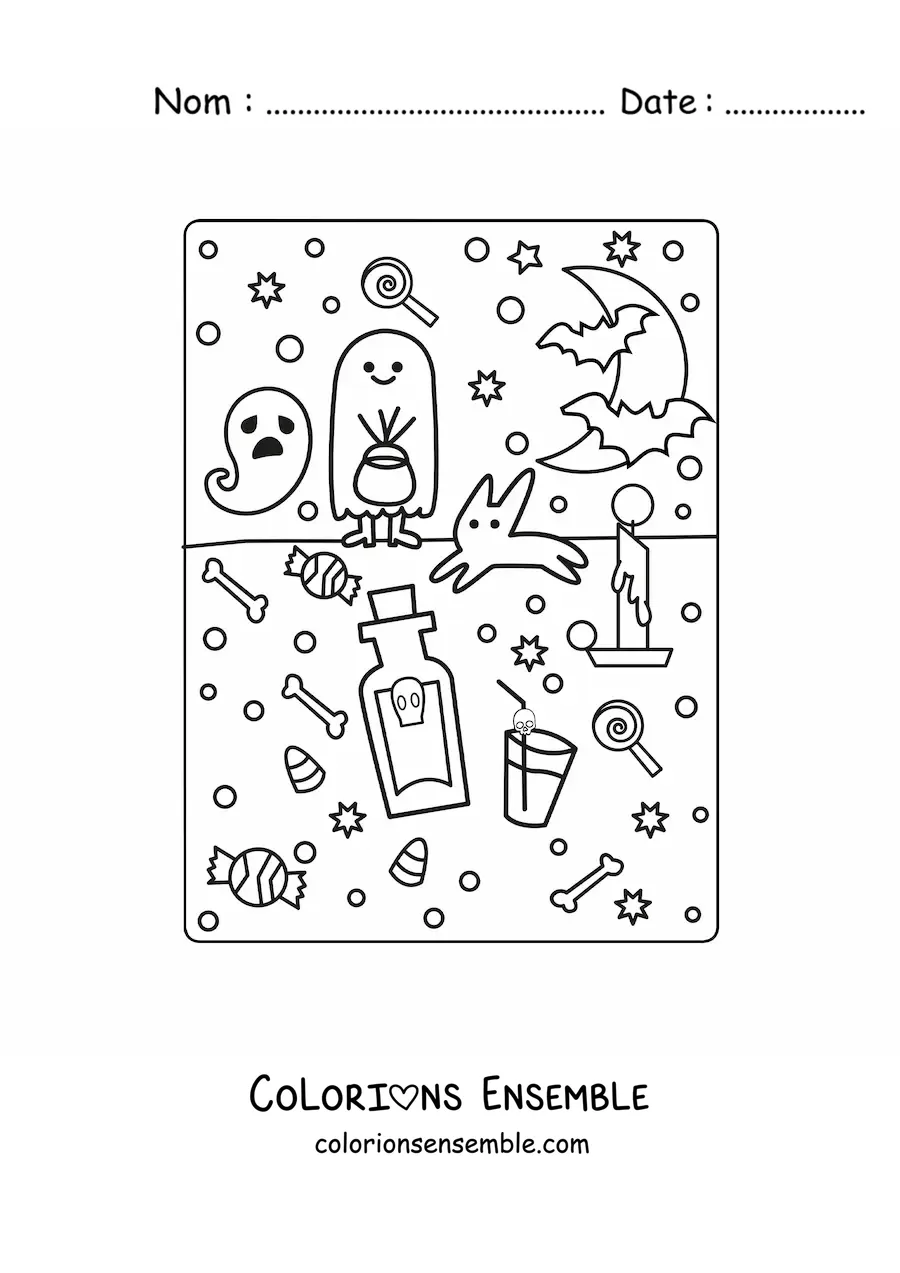 Image à colorier d'un garçon déguisé en fantôme kawaii