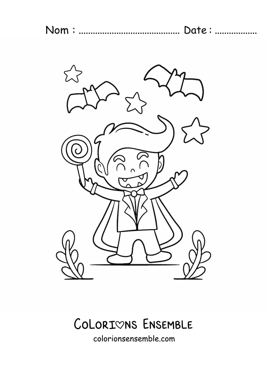 Image à colorier d'un vampire kawaii à Halloween