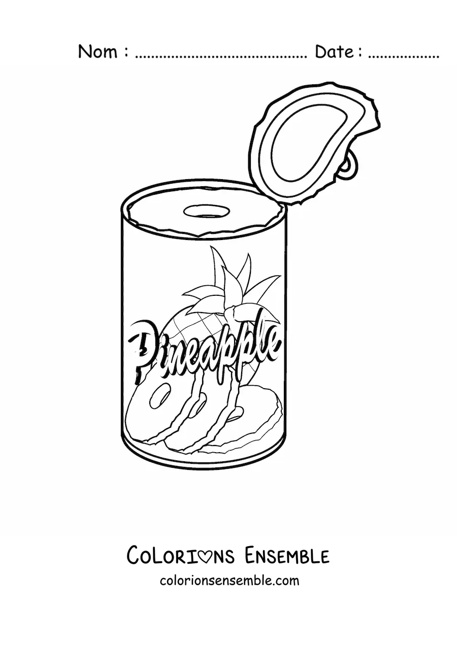 Image à colorier d'une boîte de conserve d'ananas ouverte