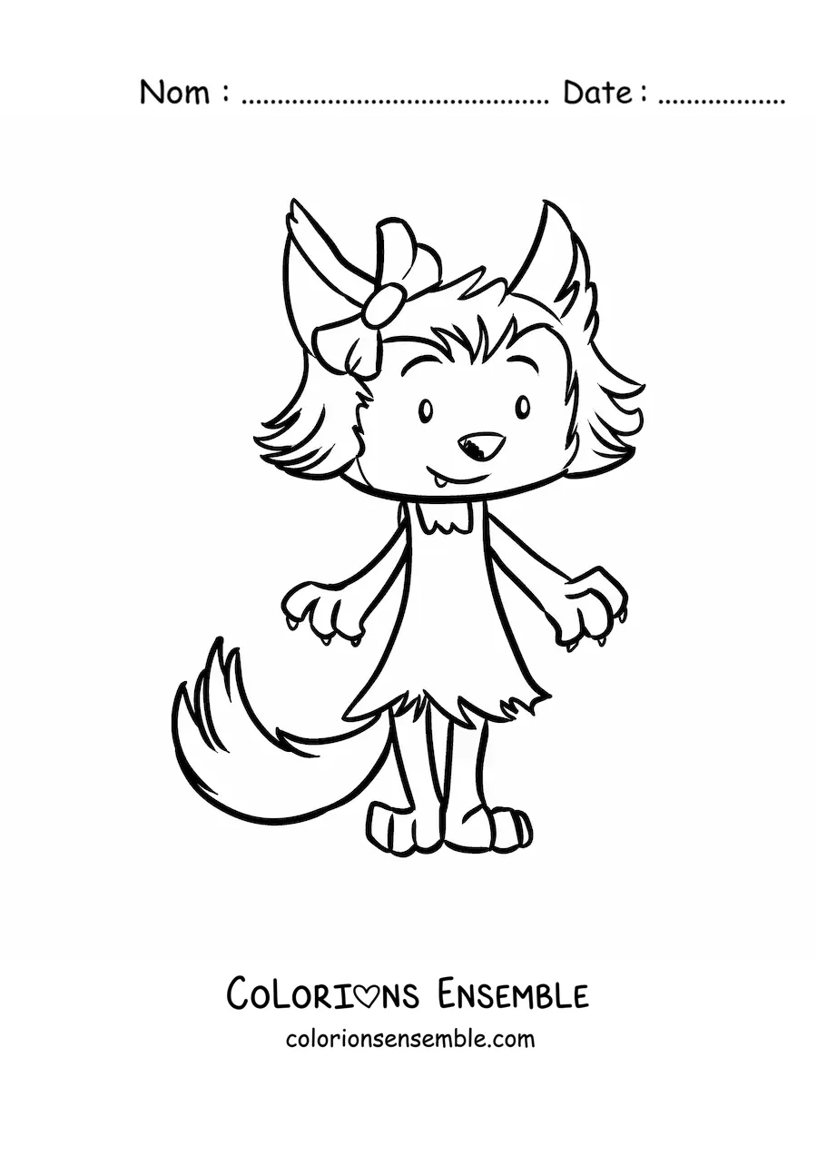 Image à colorier d'une louve-garou kawaii