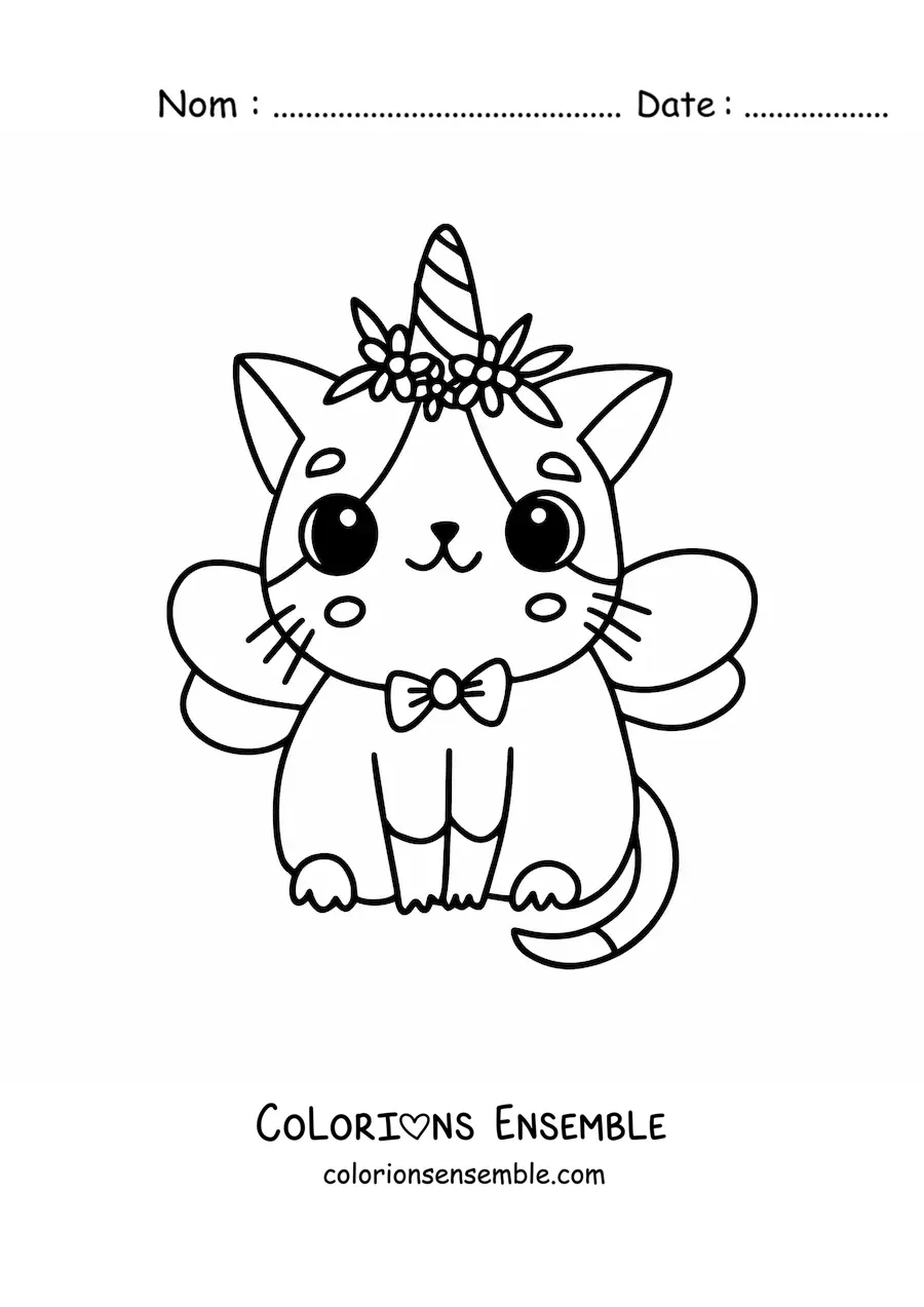 Image à colorier d'un mignon chaticorne kawaii avec des ailes