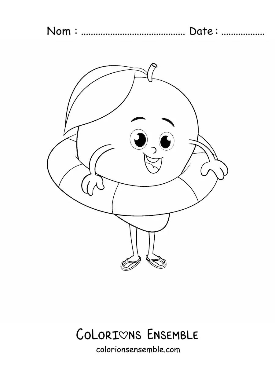 Image à colorier d'une mangue animée avec une bouée