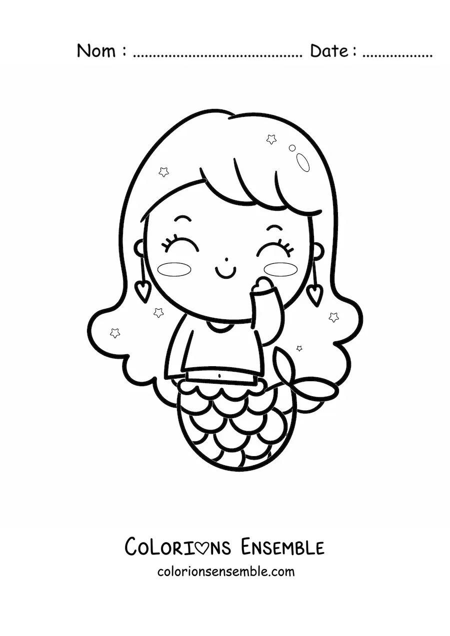Image à colorier facile d'une mignonne sirène kawaii avec un pull