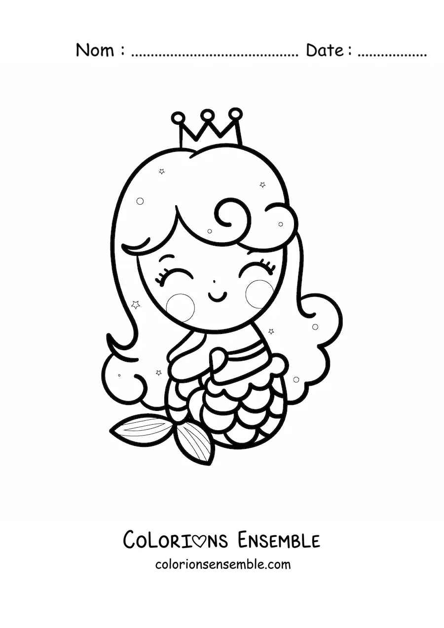 Image à colorier d'une mignonne sirène kawaii assise