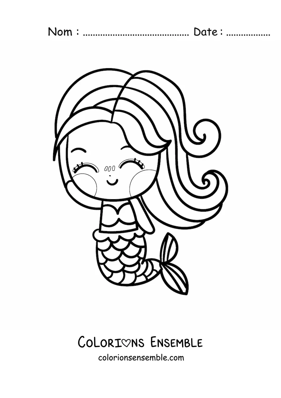 Image à colorier d'une mignonne sirène kawaii qui rit