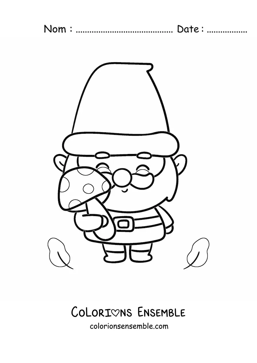 Image à colorier d'un mignon gnome kawaii avec un champignon