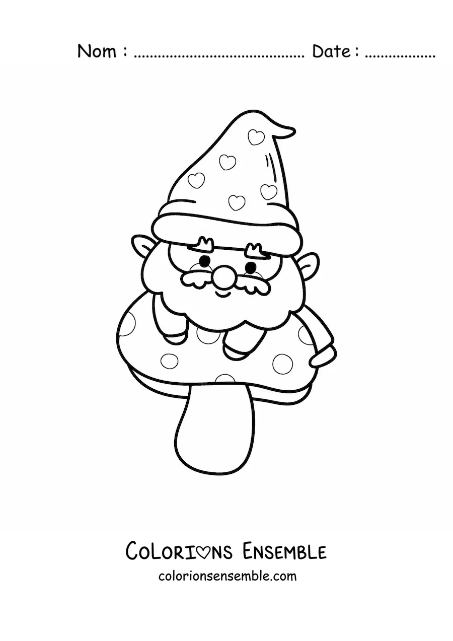 Image à colorier d'un mignon gnome kawaii sur un champignon