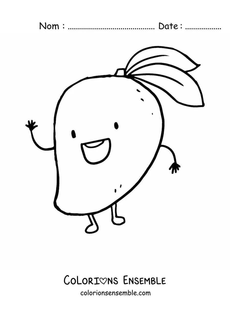 Image à colorier d'une mangue animée qui salue