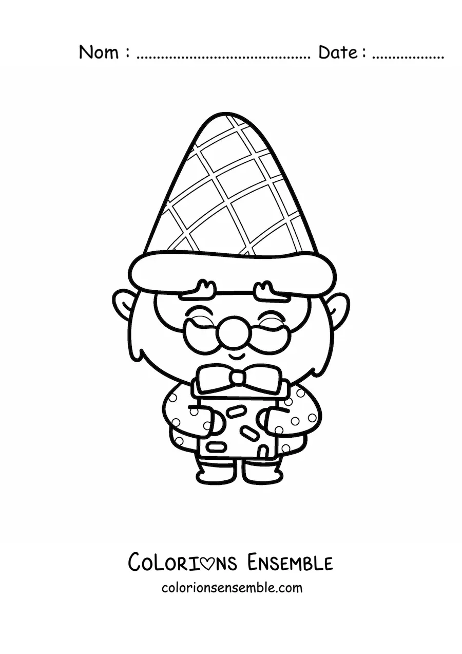 Image à colorier d'un mignon gnome kawaii avec un cadeau