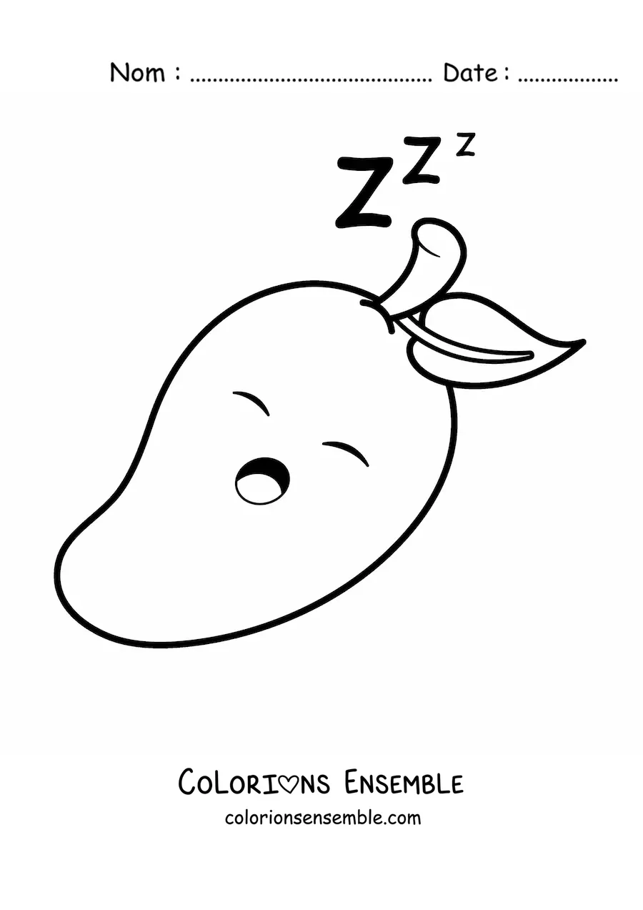 Image à colorier d'une mangue animée qui dort