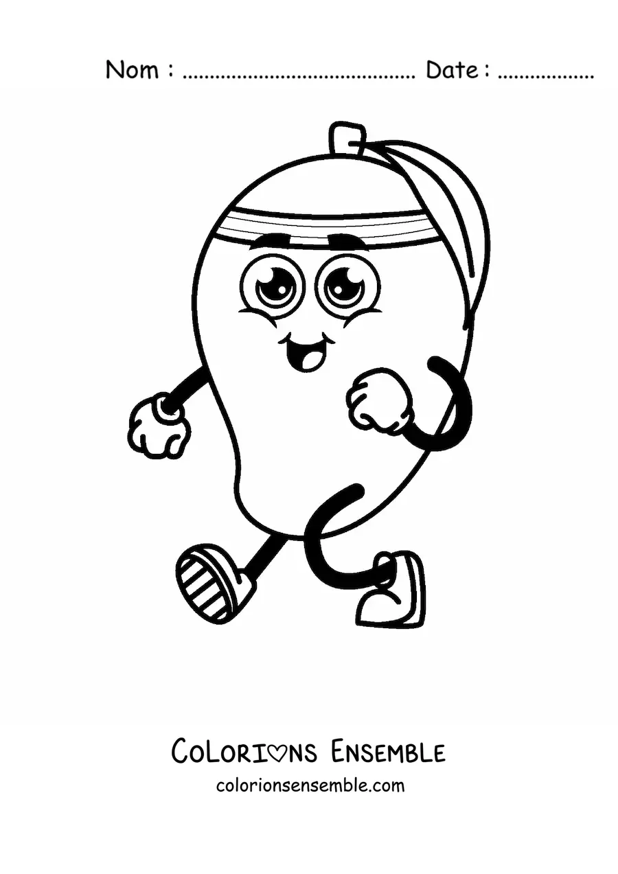 Image à colorier d'une mangue animée qui fait de l'exercice
