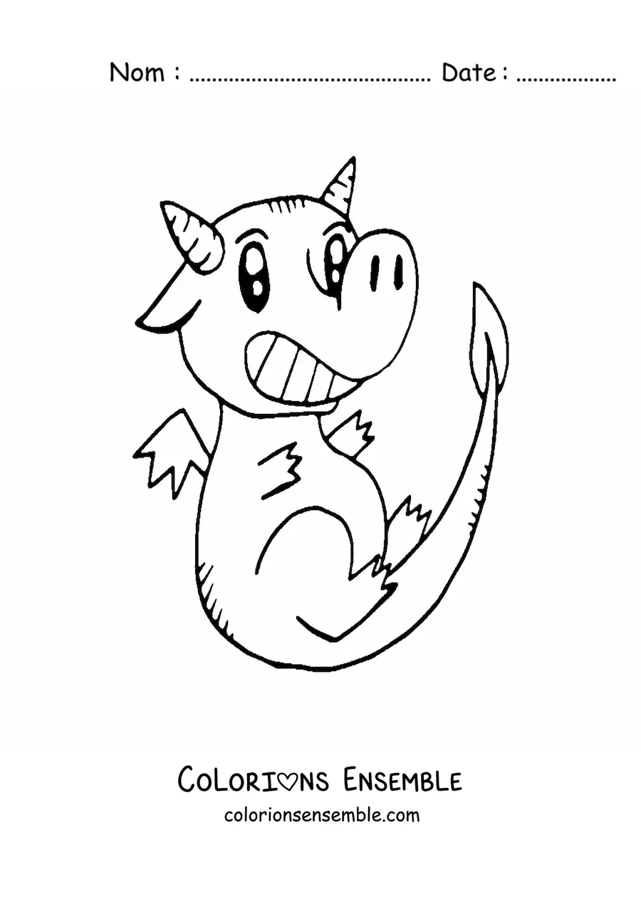 Image à colorier d'un tendre petit dragon qui vole