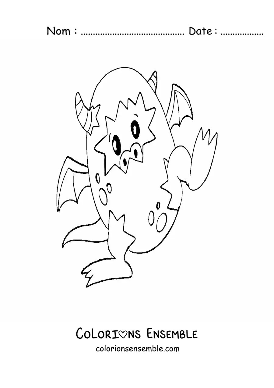 Image à colorier d'un œuf avec un bébé dragon qui marche