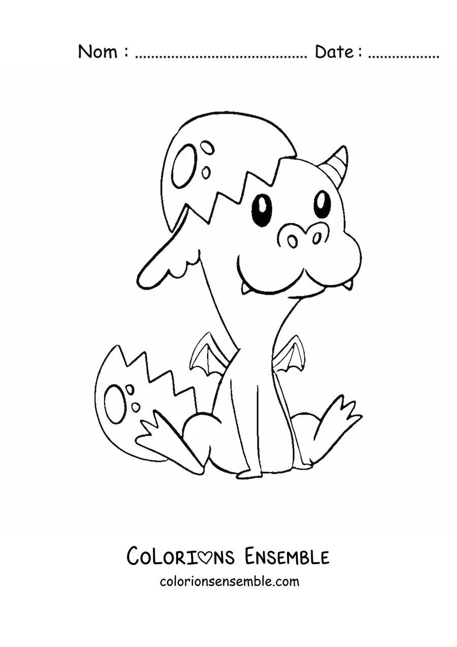 Image à colorier d'un œuf avec un bébé dragon assis