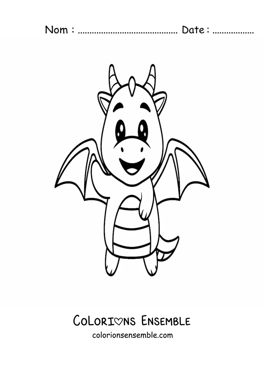 Image à colorier d'un mignon dragon kawaii qui salue