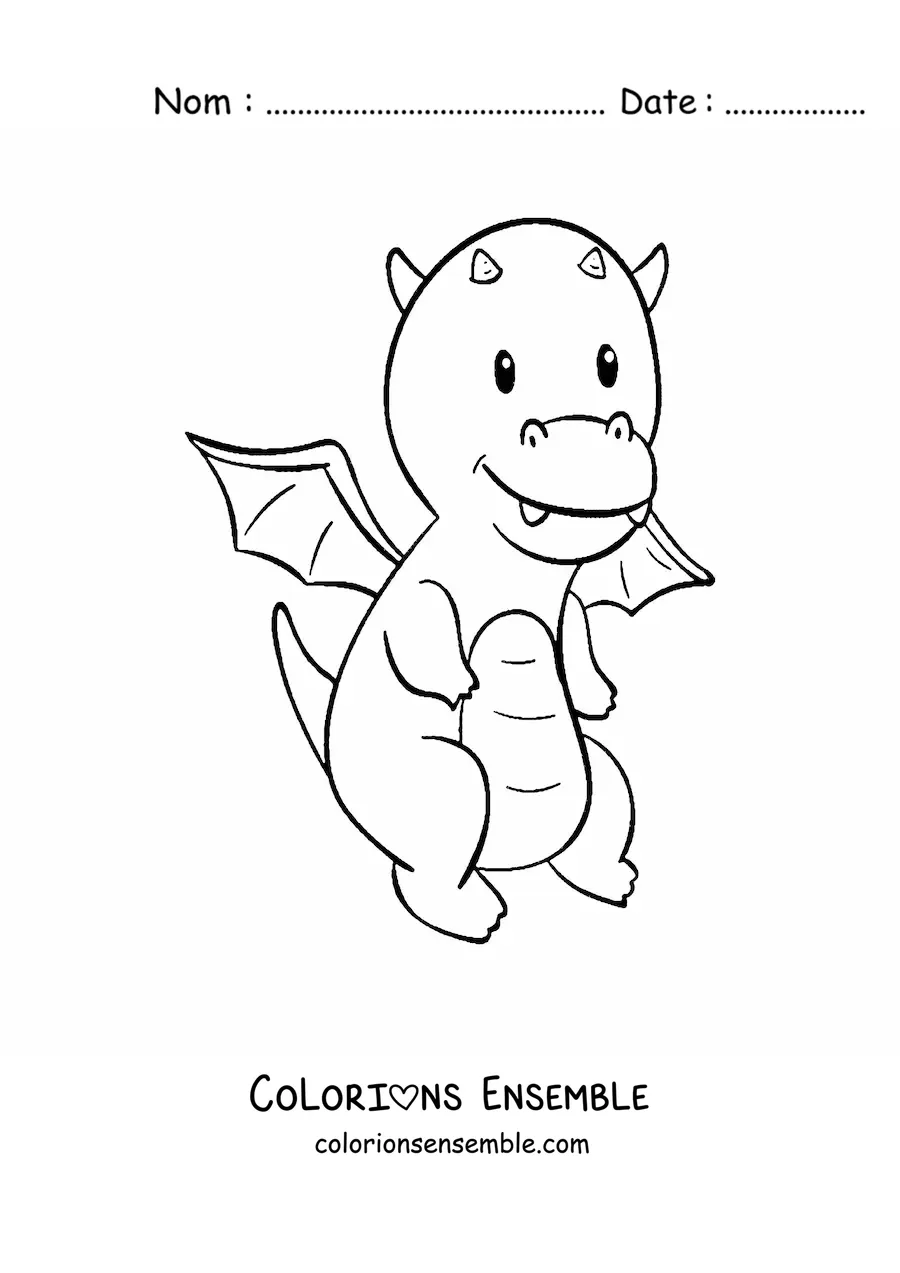 Image à colorier d'un dragon animé tout simple qui vole