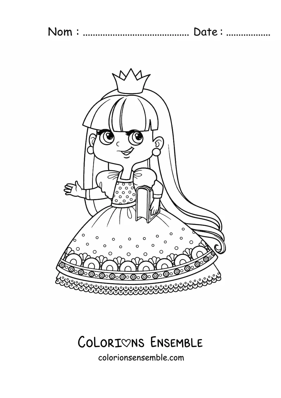 Coloriage d'une princesse kawaii avec un livre