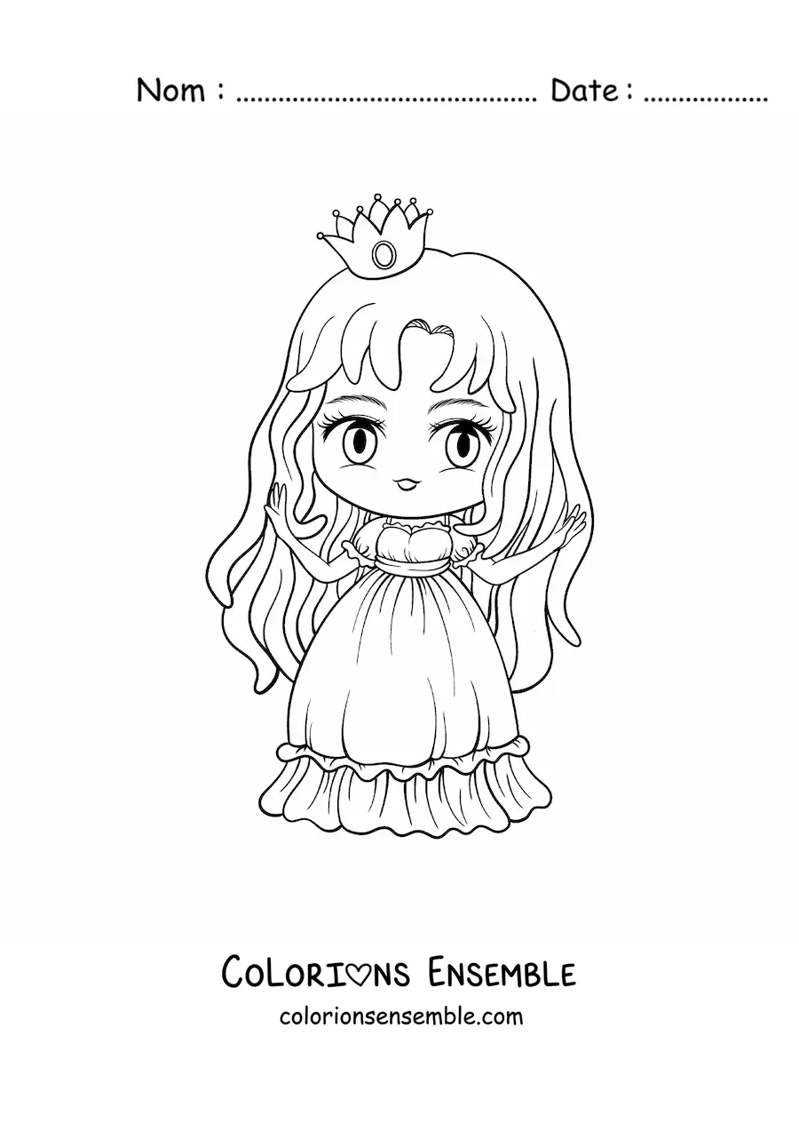 Coloriage d'une princesse kawaii chibi de style anime