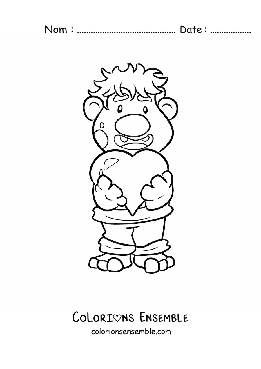 Coloriage d'un troll animé qui offre son cœur