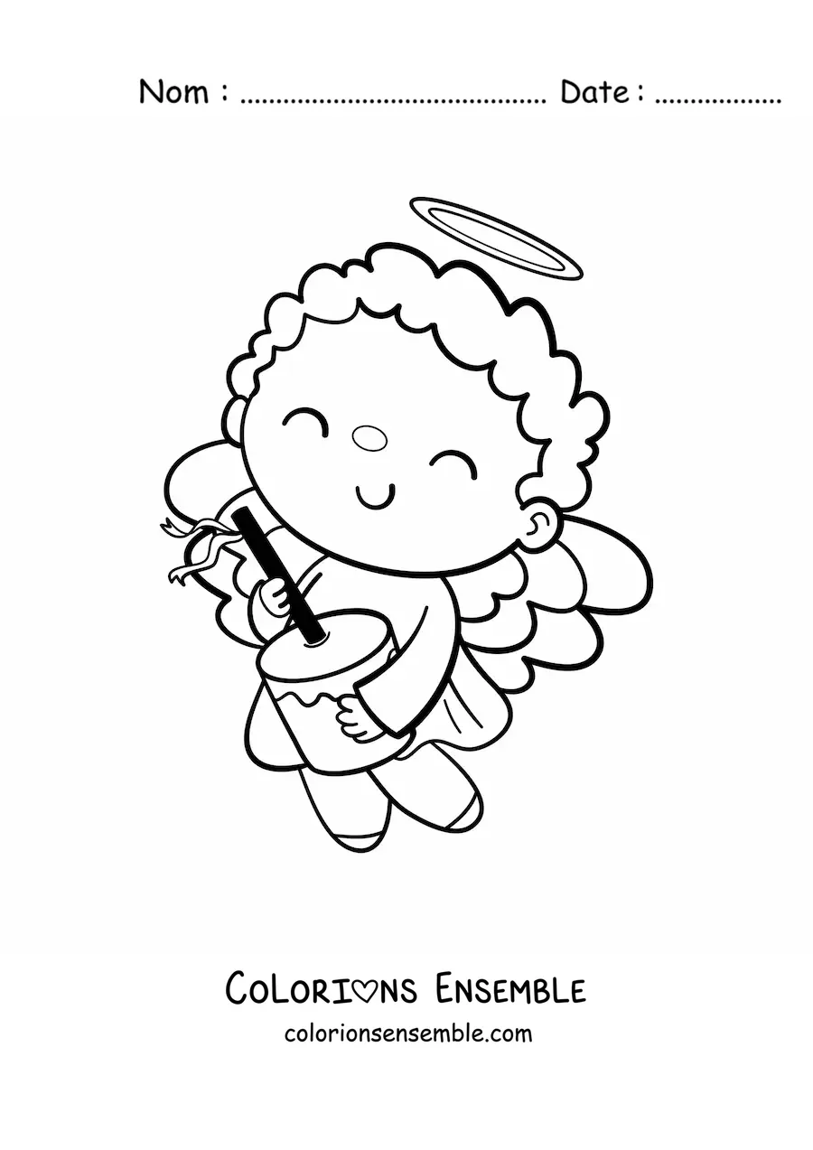 Coloriage d'un ange de Noël qui joue du furruco