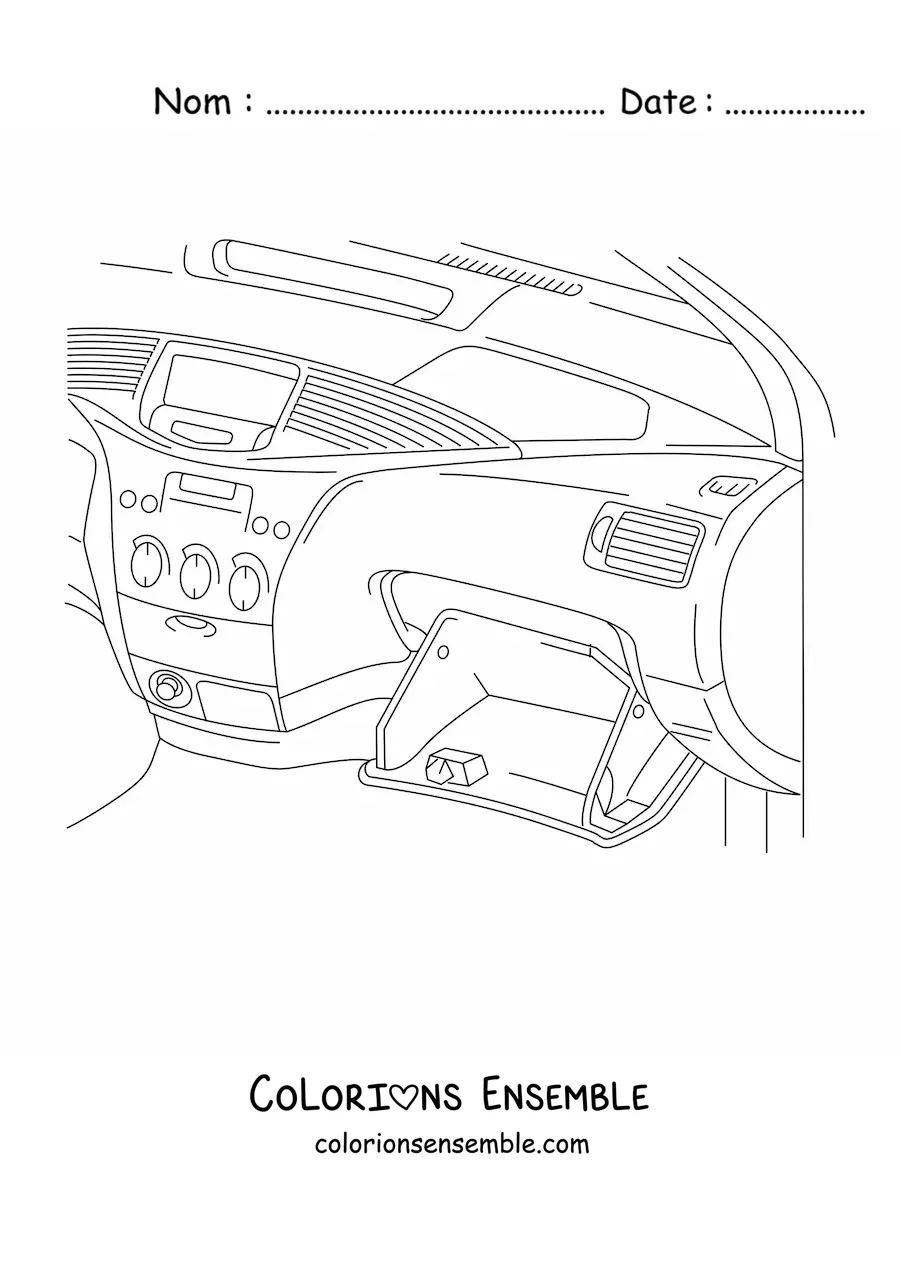 Image à colorier de la boîte à gants d’une voiture