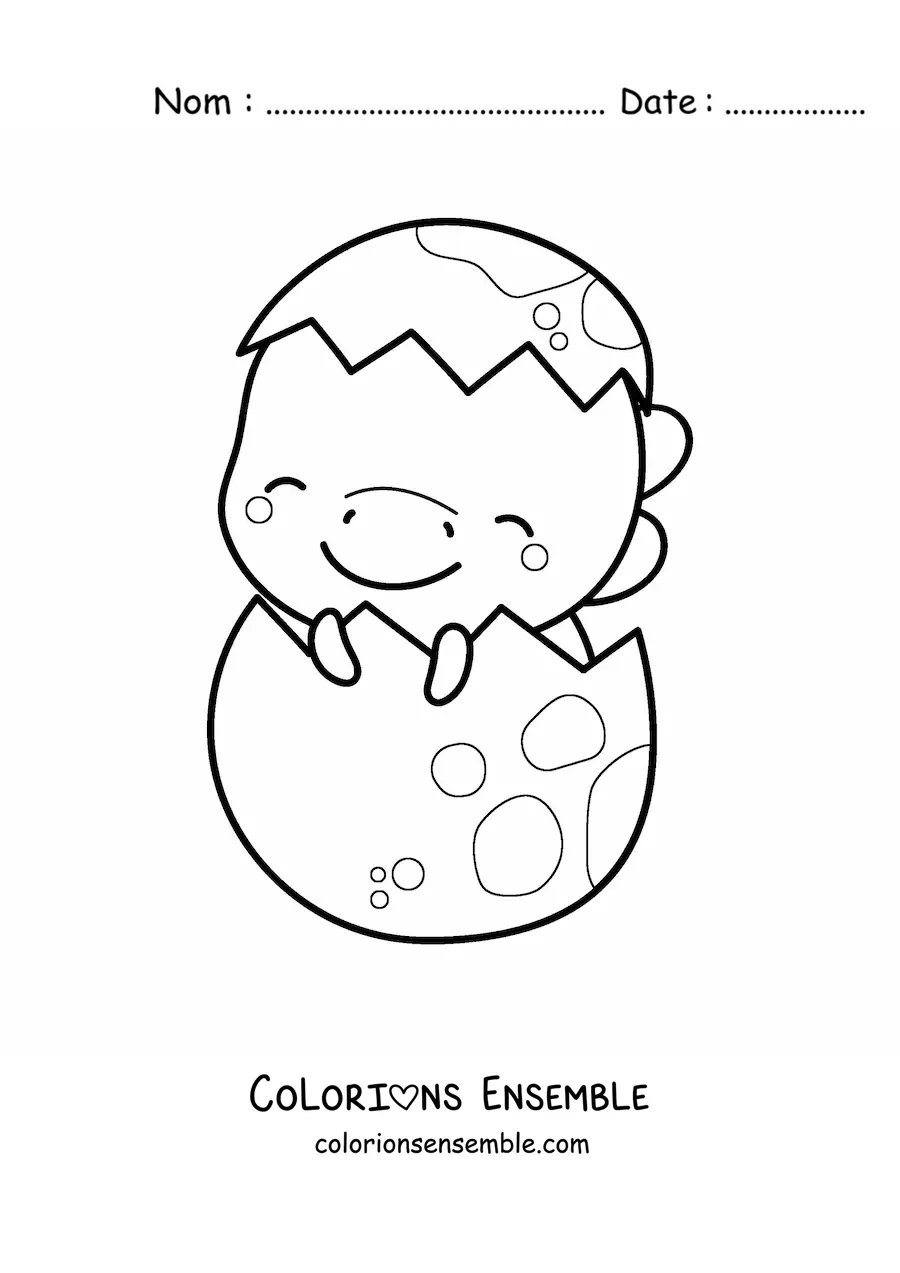 Coloriage d'un bébé dinosaure kawaii dans son œuf