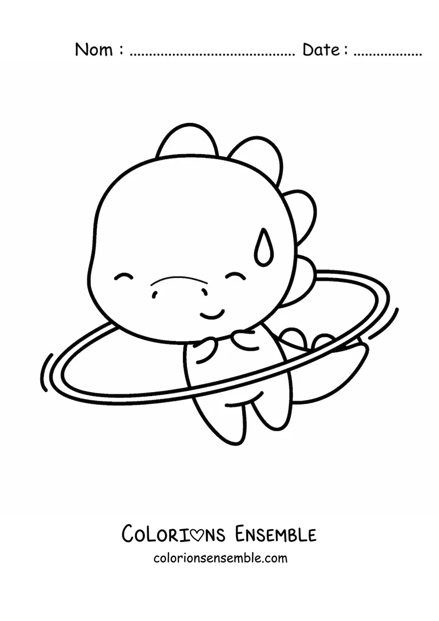 Coloriage d'un dinosaure kawaii avec un cerceau