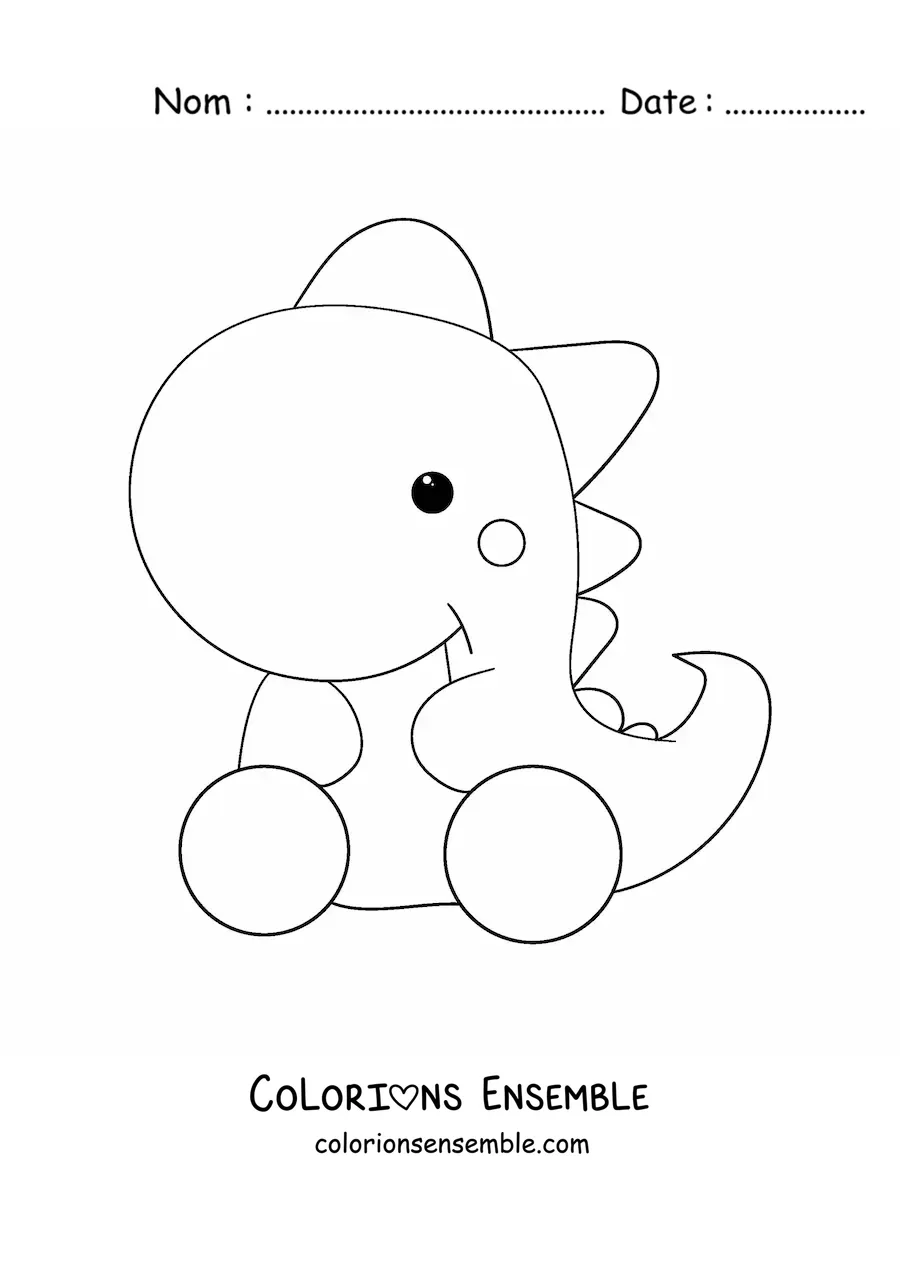 Coloriage d'un grand dinosaure kawaii assis