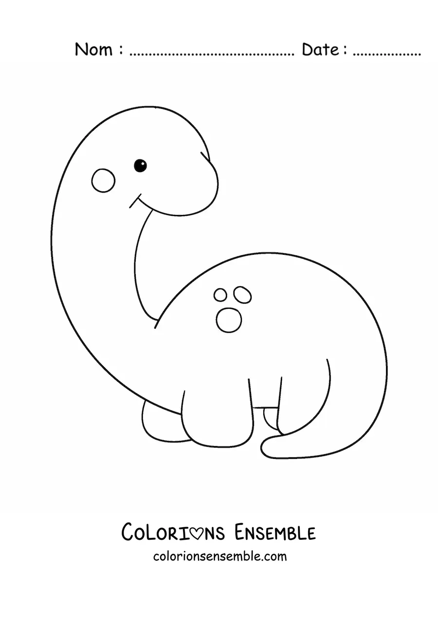 Coloriage d'un dinosaure kawaii animé souriant