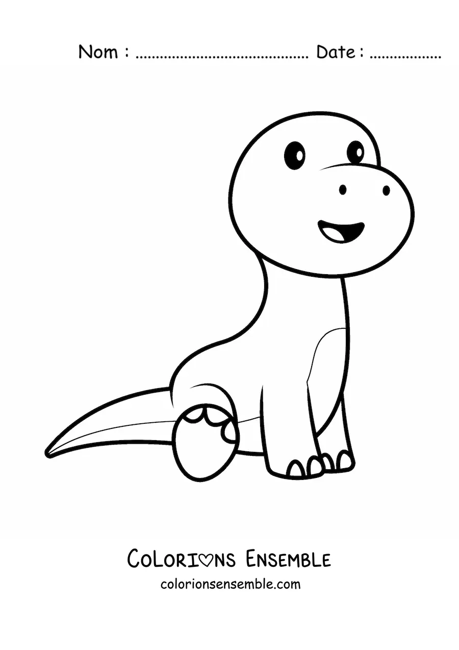 Coloriage facile d'un dinosaure kawaii assis