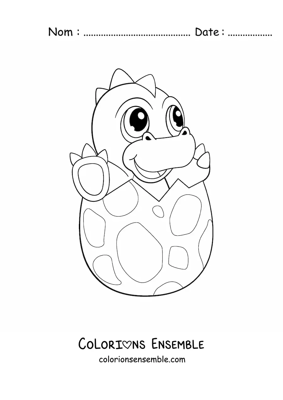 Coloriage d'un tendre dinosaure qui sort d'un œuf