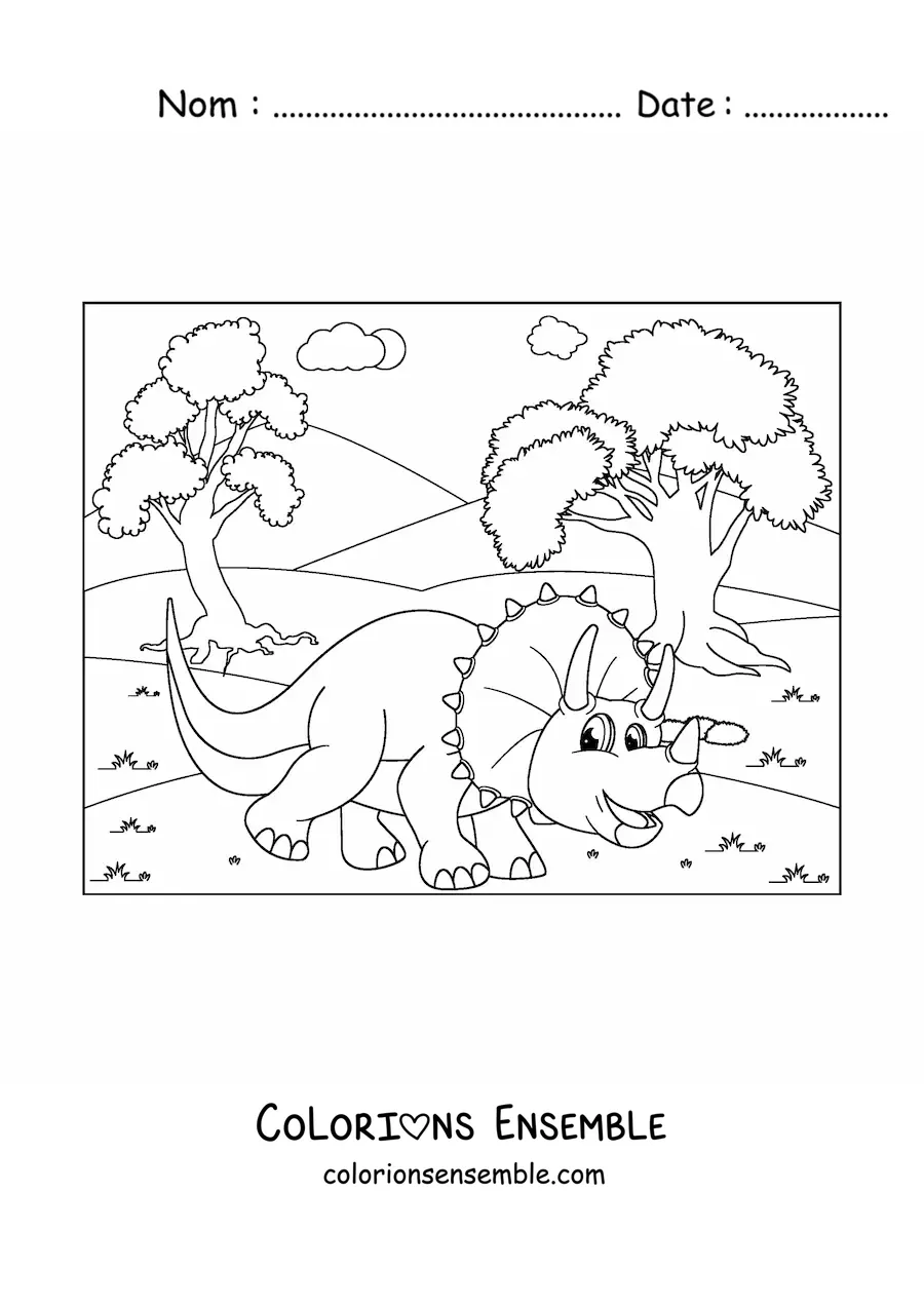 Coloriage d'un dinosaure animé dans son habitat
