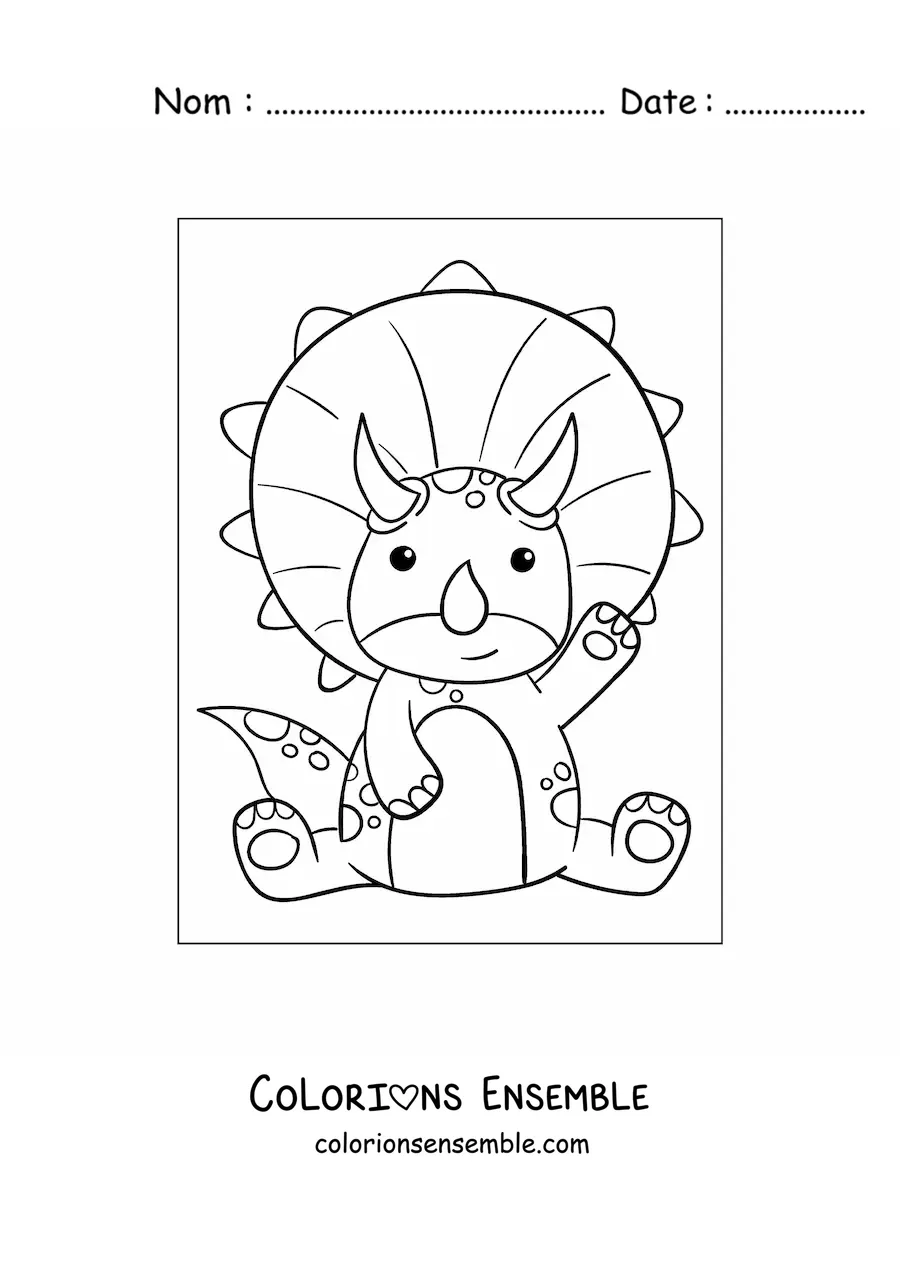Coloriage d'un bébé tricératops kawaii
