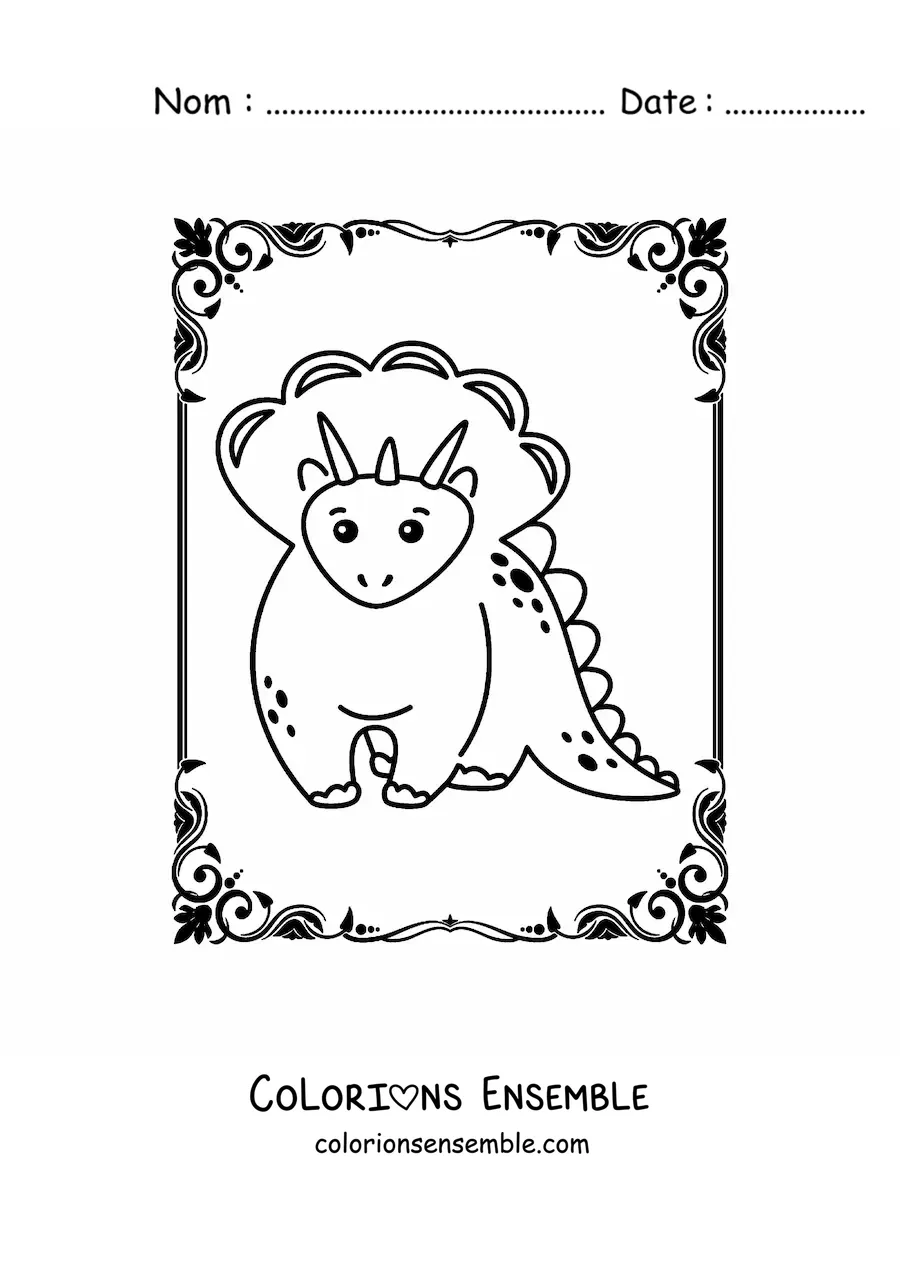Coloriage d'un grand tricératops kawaii