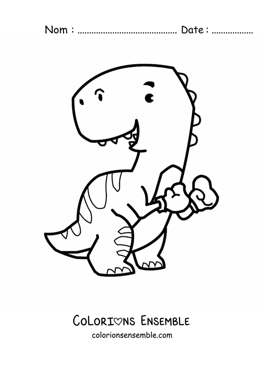 Coloriage d'un grand T rex animé avec des gants de boxe