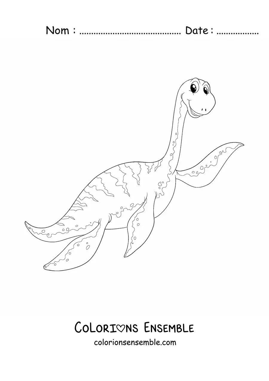 Coloriage d'un dinosaure marin au long cou animé