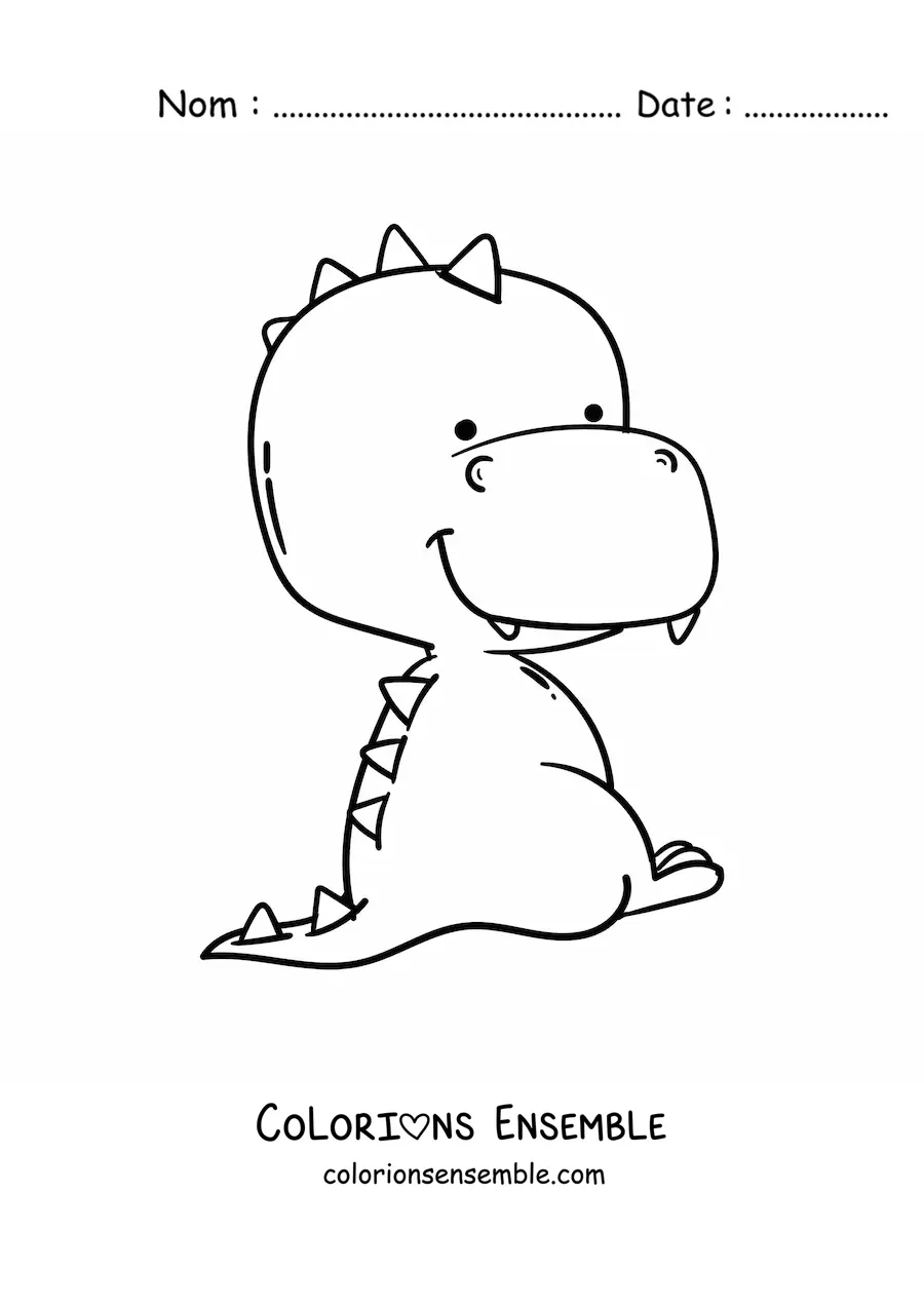 Coloriage d'un grand bébé dinosaure animé assis