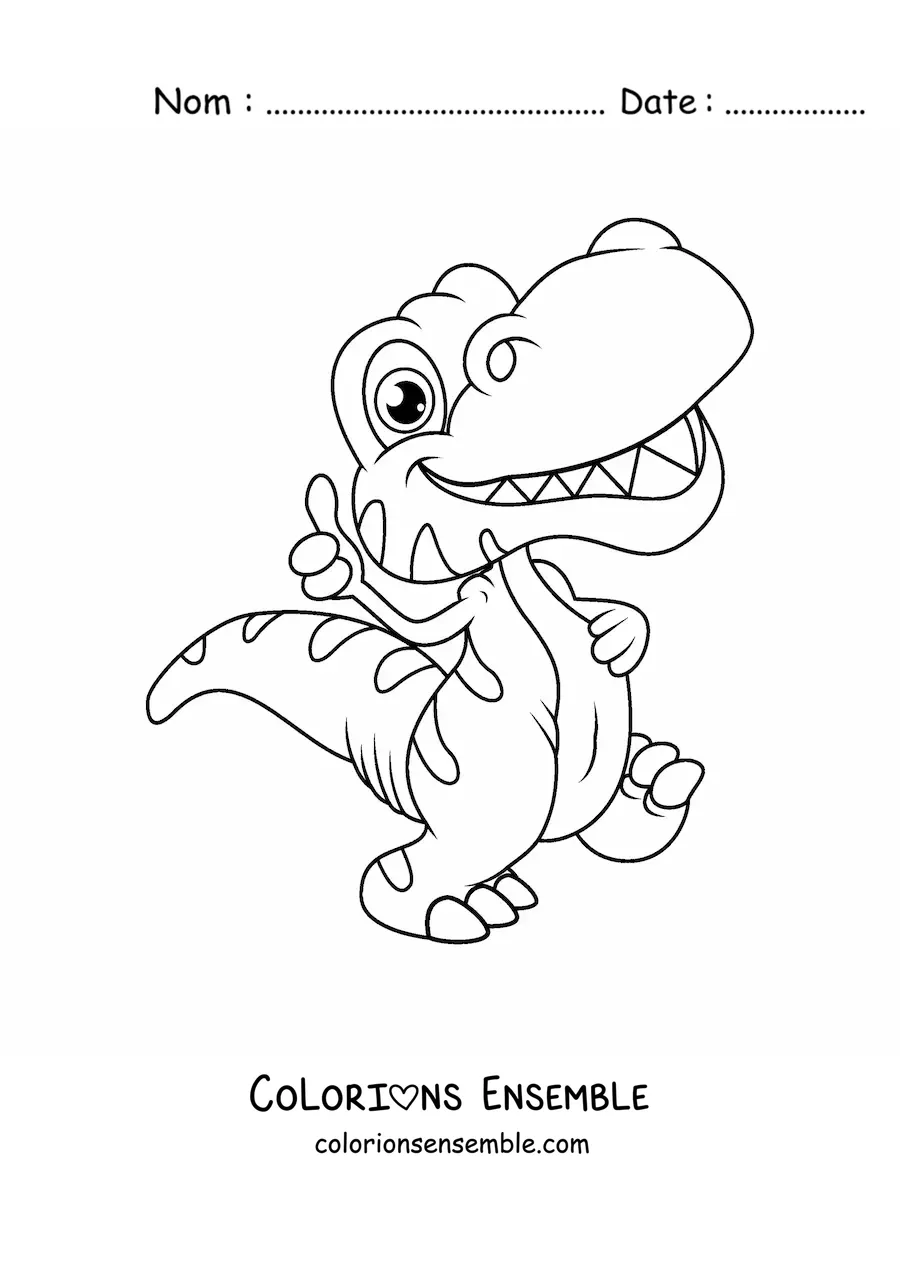 Image à colorier d'un bébé dinosaure avec le pouce levé