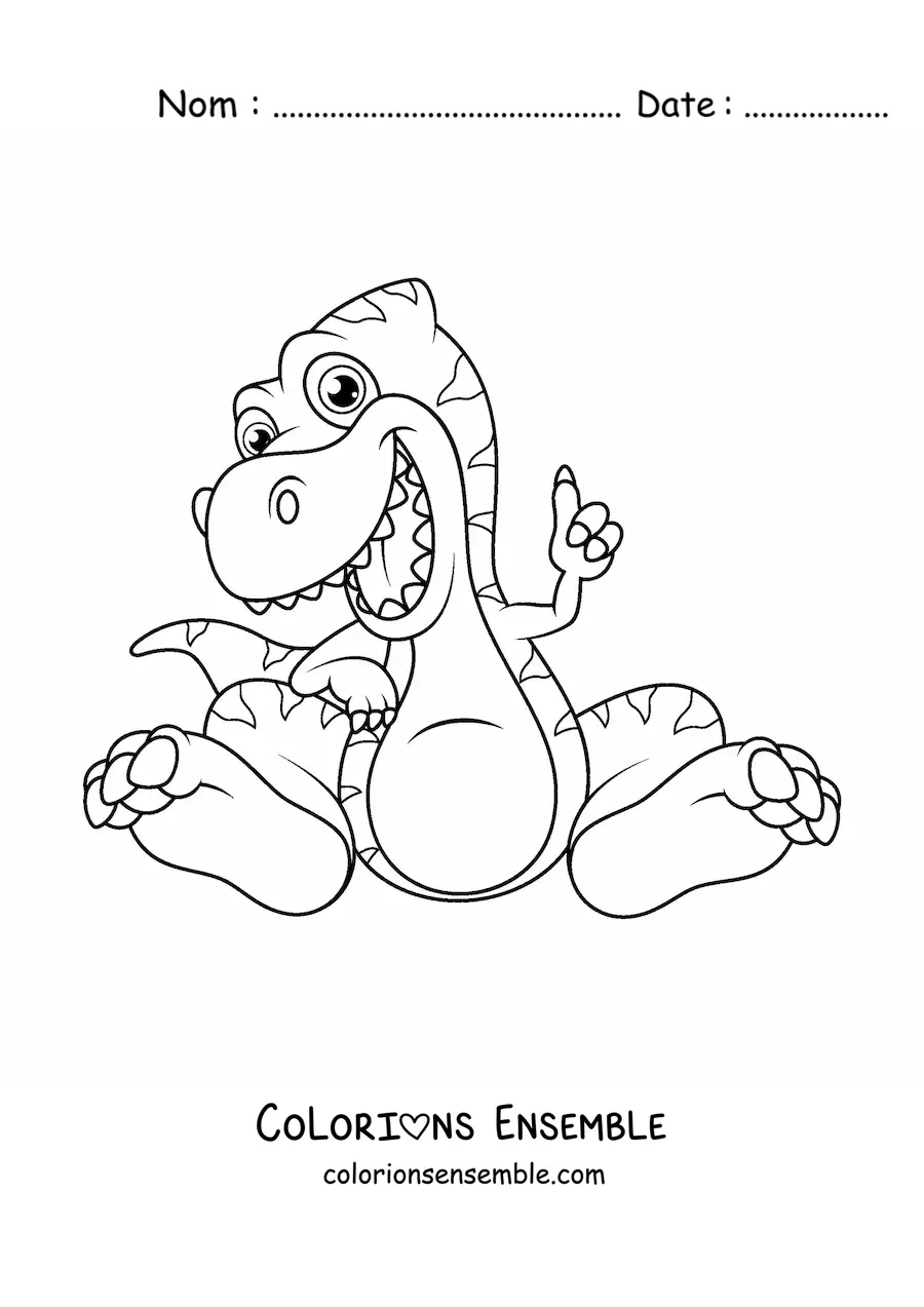 Image à colorier d'un bébé dinosaure assis