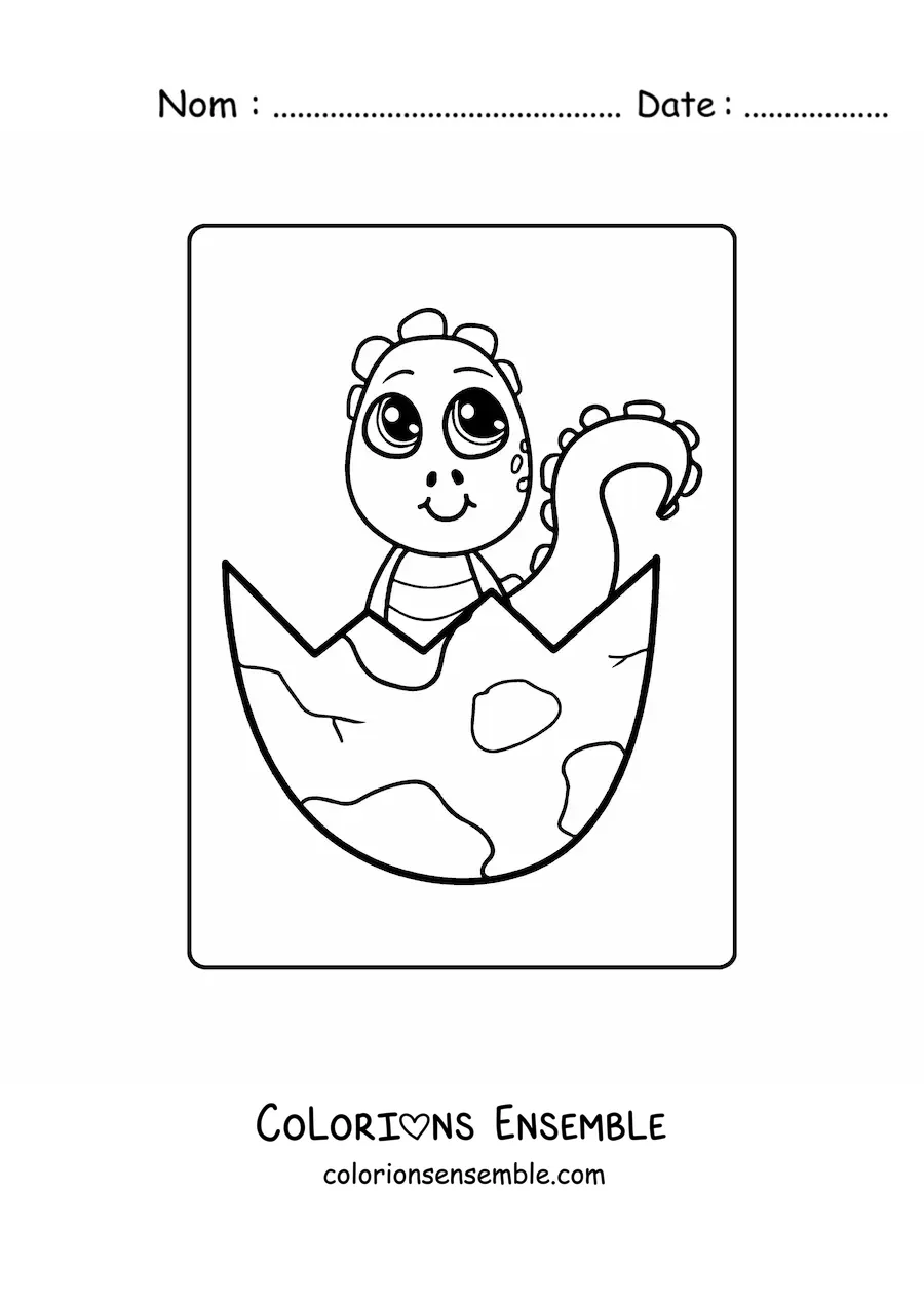 Image à colorier d'un bébé dinosaure kawaii dans un œuf