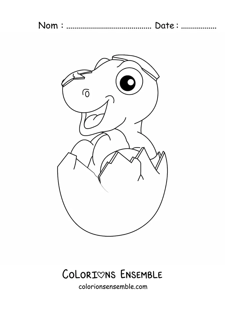 Image à colorier d'un grand dinosaure qui sort de l'œuf