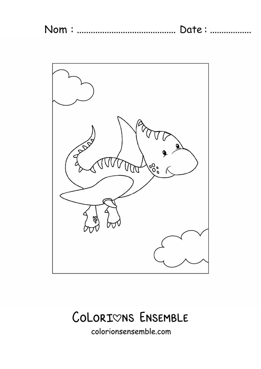 Image à colorier d'un mignon bébé dinosaure volant