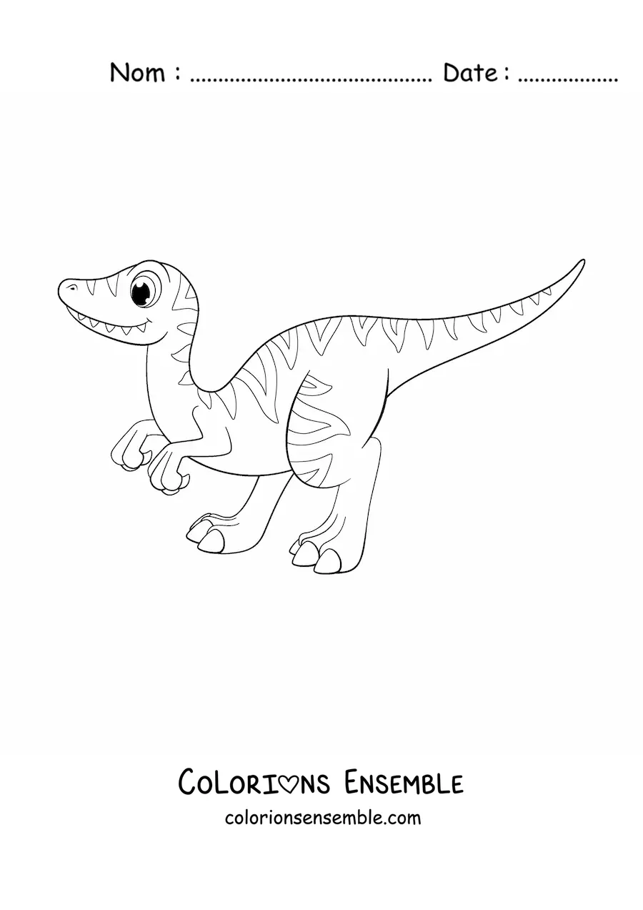 Image à colorier d'un mignon vélociraptor