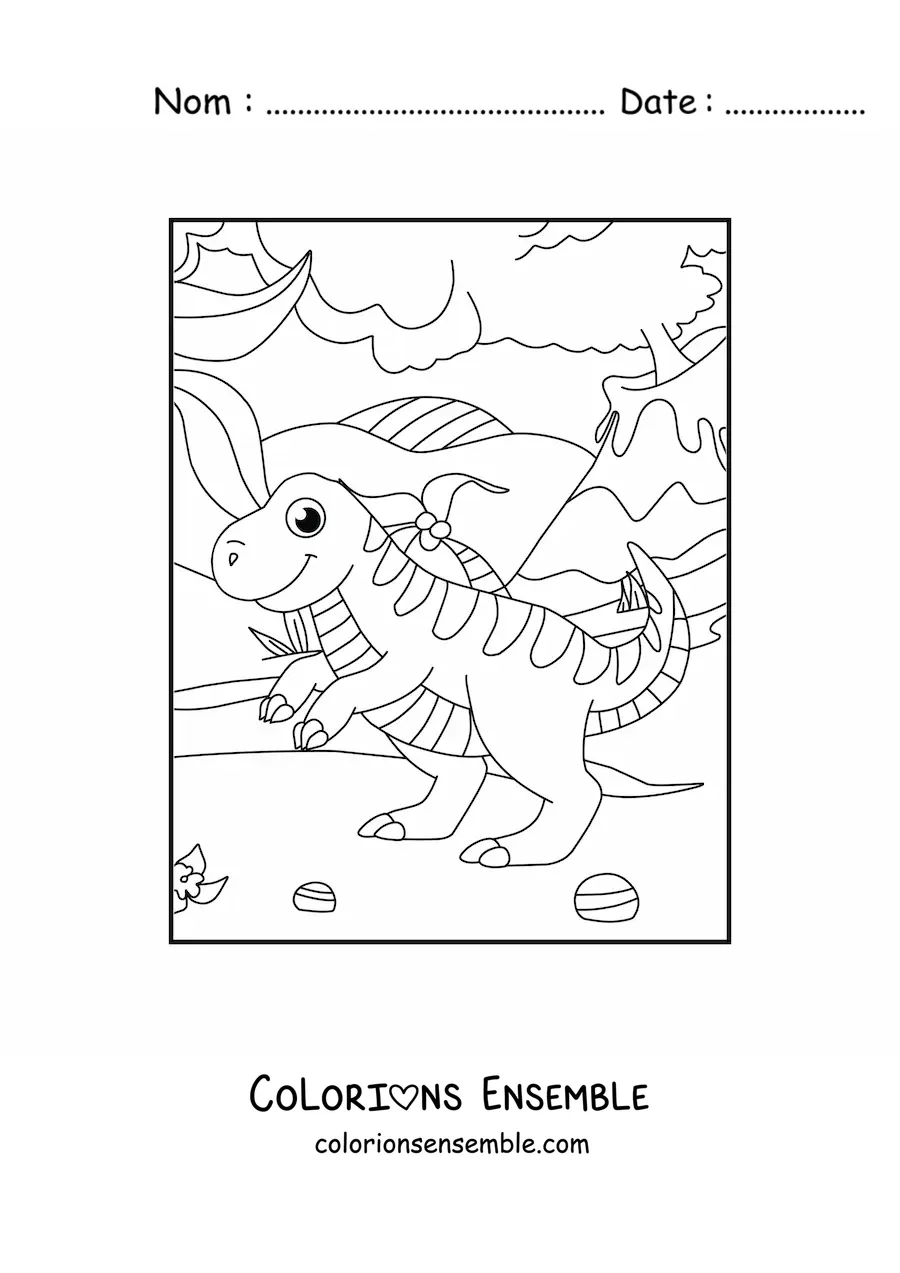 Image à colorier d'un mignon dinosaure carnivore bipède