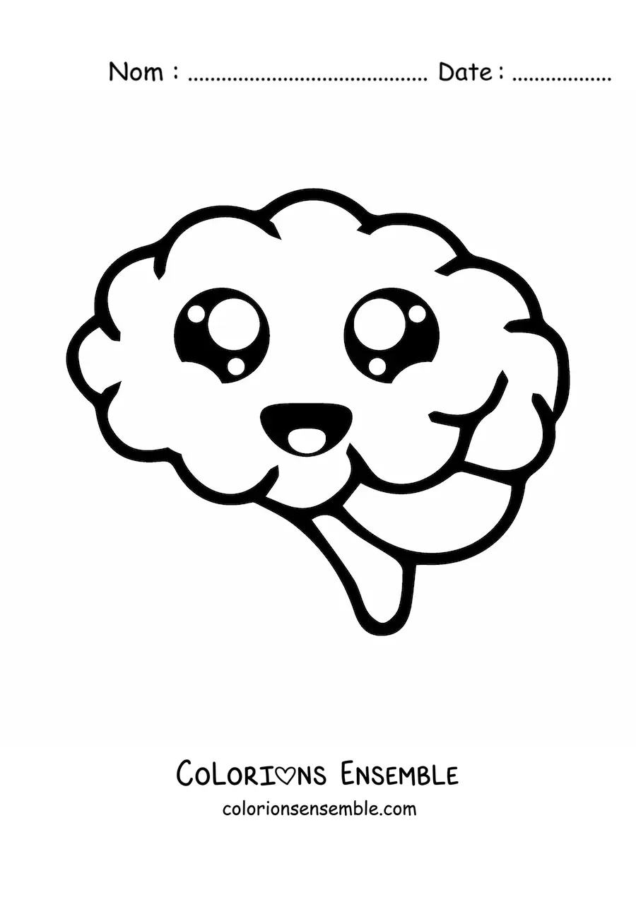 Image à colorier facile d'un cerveau kawaii