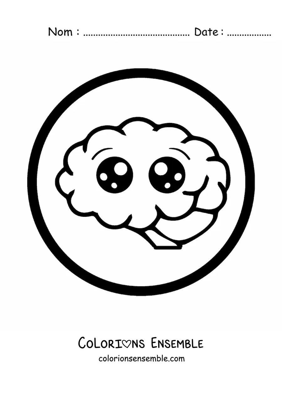 Image à colorier d'un grand cerveau kawaii