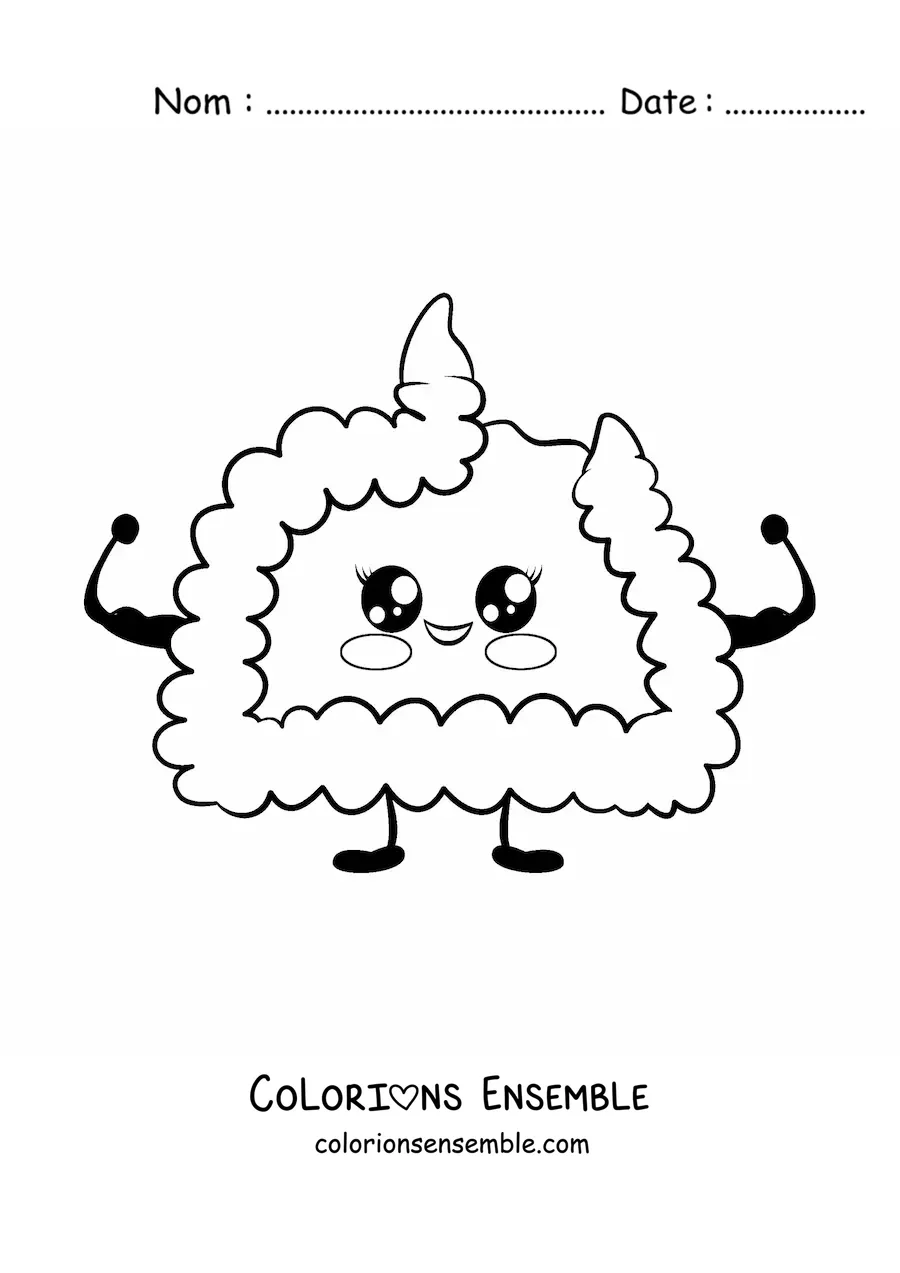 Image à colorier d'un intestin kawaii animé et fort