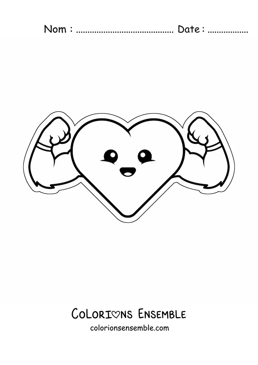 Image à colorier d'un cœur kawaii et fort